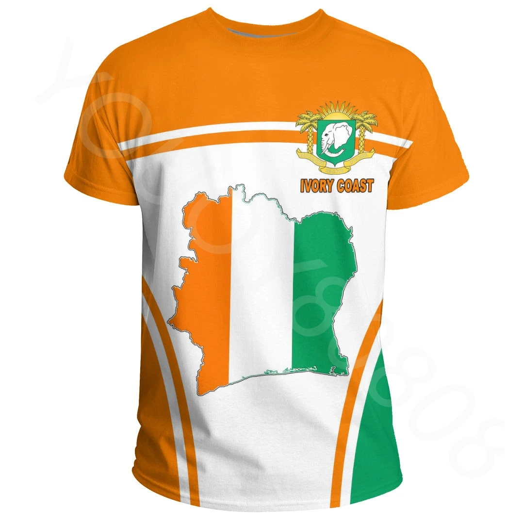 Africa Zone Men\'s Summer Short Sleeve Clothing 3D Printed Casual Loose T-Shirt - Ivory Coast Active Flag T-Shirt