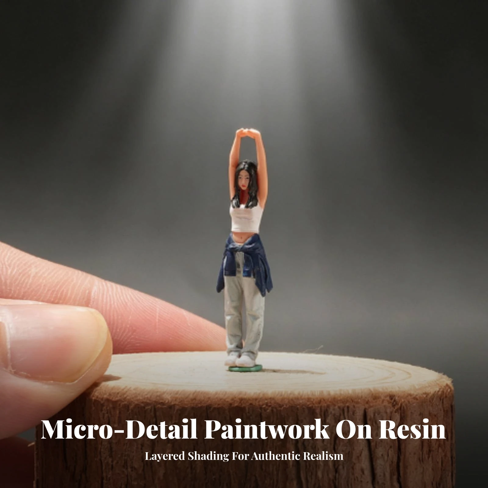 Stretching Pose Miniature Woman Lifelike Details 1/64 Scale Female Figurine Painted Resin Character with Protective Coating