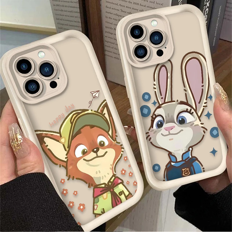 حافظة Zootopia Nick Judy لهاتف آيفون 17 Air 16 16E 15 14 13 12 11 Pro Max X XS Max XR SE 2020 SE4 7 8 غطاء طباعة مقاوم للصدمات