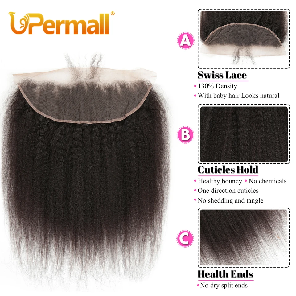 Upermall 13X4 Kinky ตรงลูกไม้ด้านหน้า Pre Plucked กับลูกผม HD โปร่งใส Yaki 4X4 Remy เส้นผมมนุษย์สำหรับสตรี