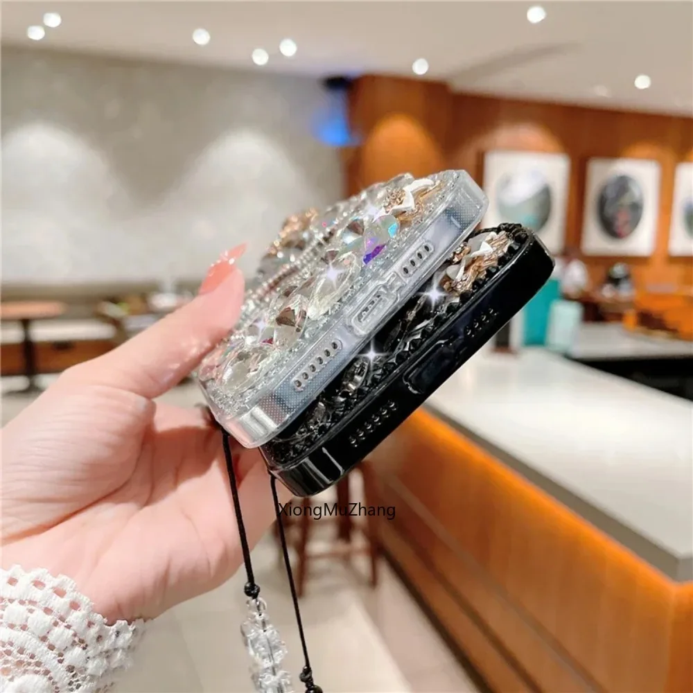 3D Bear Diamond Mirror Hand Strap Custom Case for Samsung S9 Plus S8 Plus S7 Edge for Galaxy Note 20 Ultra 10 Pro 10 Lite 9 8