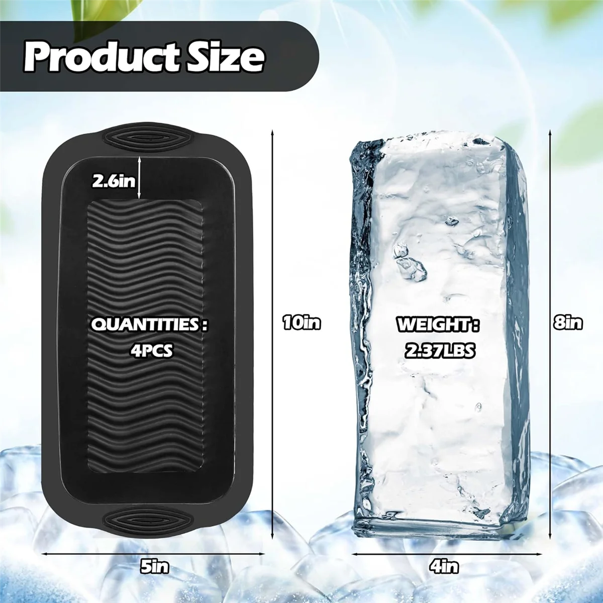 Molde de bloco de gelo, 4 cubos de gelo de 9,4 libras para mergulho frio ou refrigeradores, molde de gelo de silicone reutilizável para refrigerador de banho de gelo