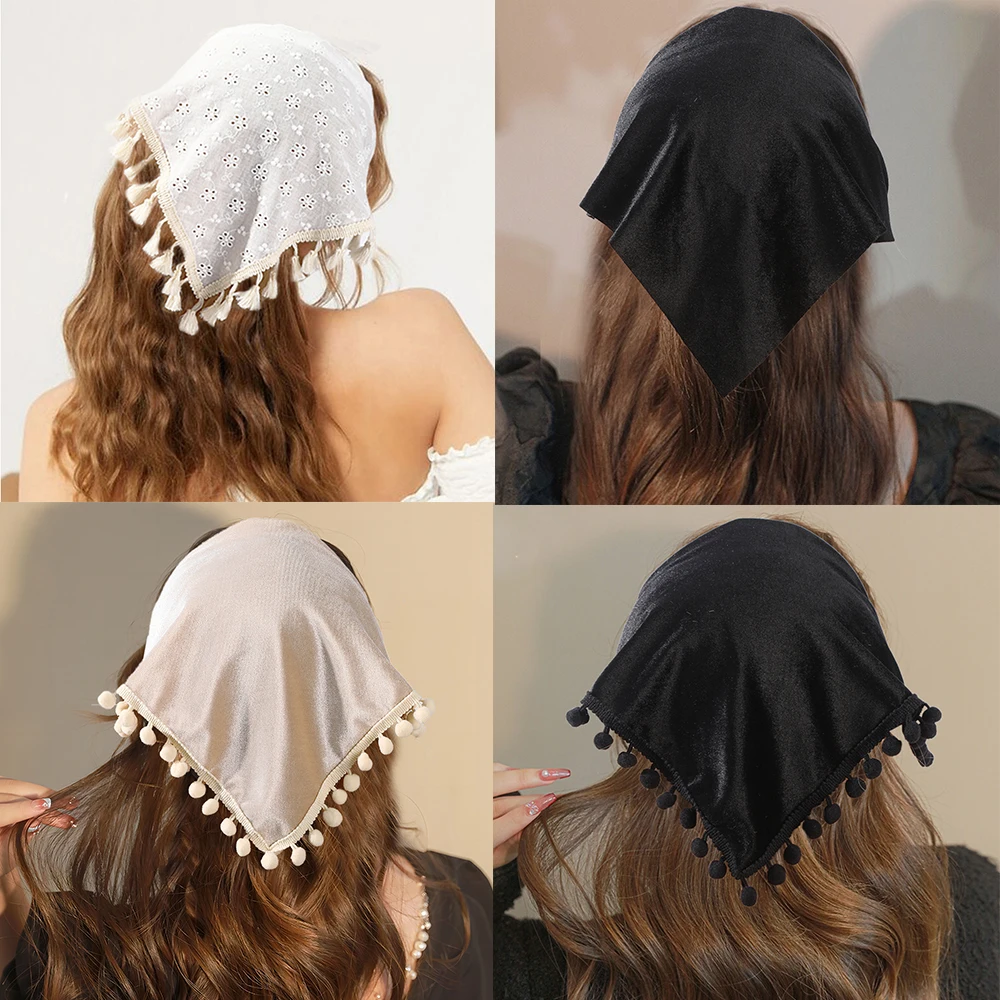 Haimeikang diadema Bohemia para mujer, para el cabello turbante, pañuelo triangular con flecos estampados, accesorios para el cabello