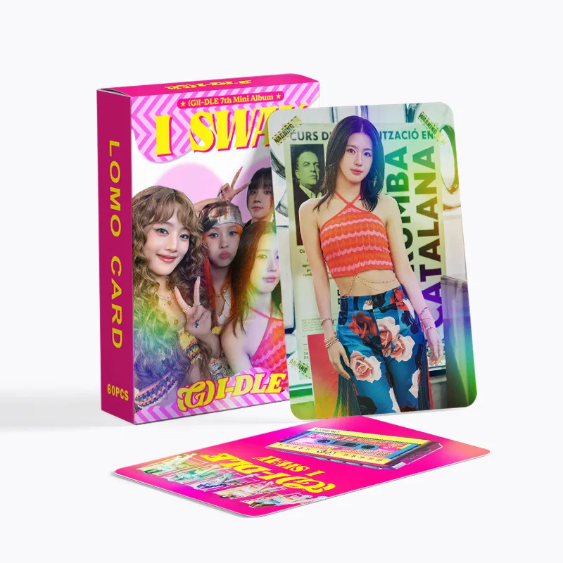 60Pcs/Set KPOP (G)I-DLE HD Laser Photocard Yuqi Shuhua Minnie Soyeon Miyeon New Album I SWAY LOMO Cards Fans Boxed Postcard Gift