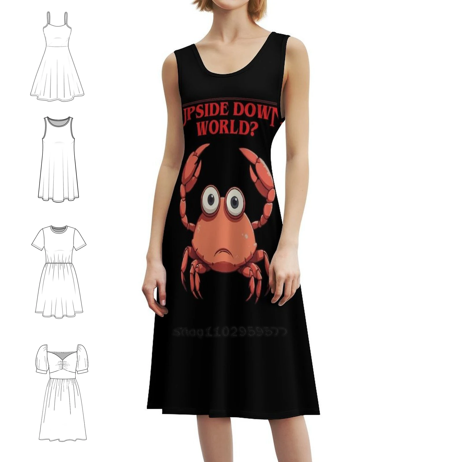 

Upside Down World  Ii Preppy Style Mini Dress For Women A-Line Loose Fit Casual Day Dress Upside Down World Crab Funny Crab