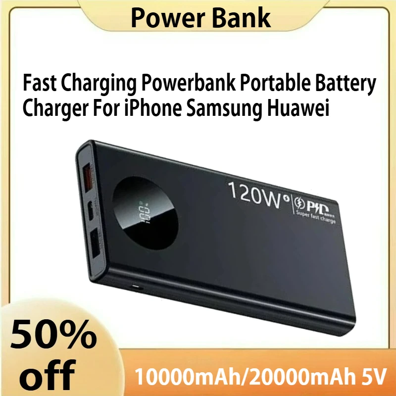 

120W 10000mAh High Capacity Power Fast Charging Powerbank Portable Battery Charger For iPhone Samsung Huawei 2025