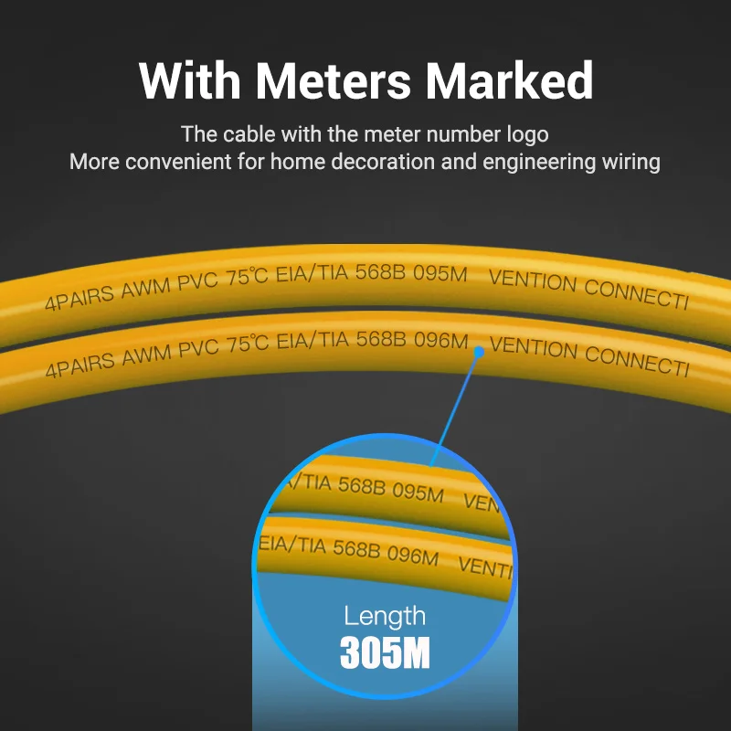 Vention 305M Ethernet Cable 10Gbps Cat7 STP LSZH Shielded Riser Network Cord for Home Router Switch 1000ft Reel RJ45 Pacth Cable