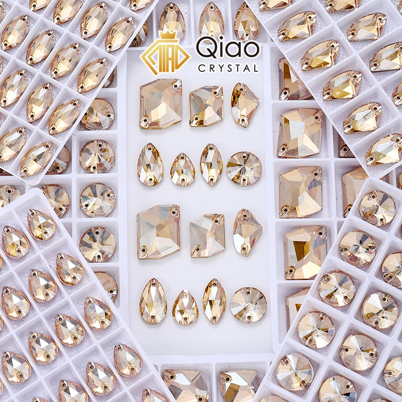 QIAO Gold Shadow Crystal Glass GSHA AB Top Quality Sewing Stones Flatback Sew on Rhinestones For Garment Clothes Bags Wholesale