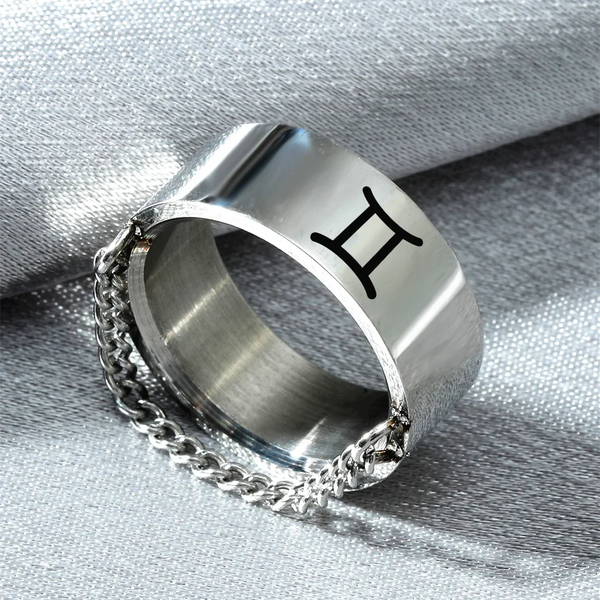 

12 Constellation Ring 8mm Pisces Libra Sagittarius Ring Fashion Simple Accessories Men Stainless Steel Sliver Ring Jewelry