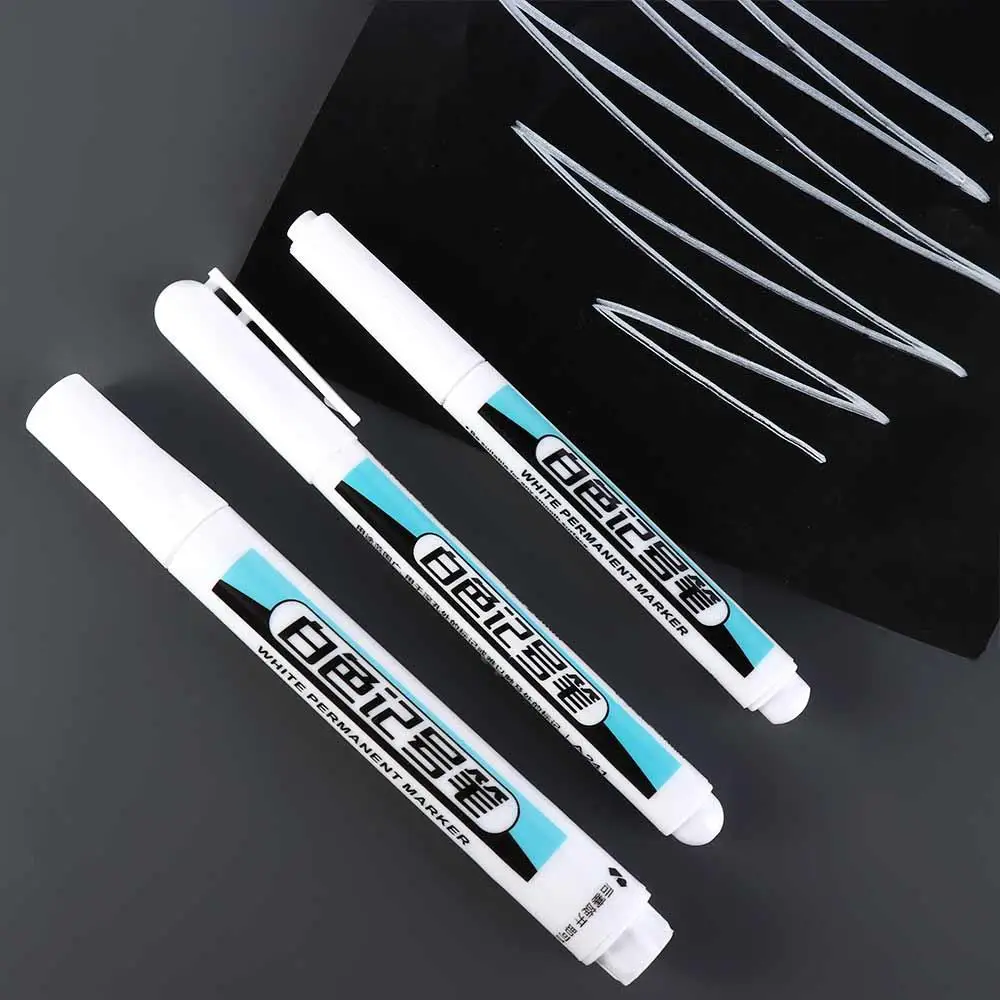0.7mm/1.0mm/.2.5mm White Permanent Paint Pen Waterproof Smooth Writing White Marker Pens Extra Large Ink Volume Quick Drying