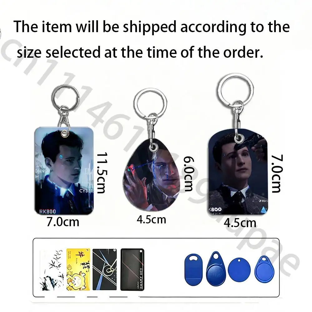 D-Detroit Become Human Game Protective Printed Leather Card Case Metal Keychain for Bank Credit Bus Subway ID Cards