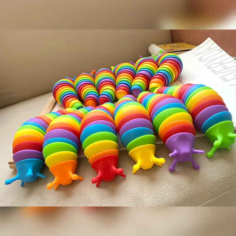 Colorful Slug Snail Toy Articulated Flexible 3D Slug Fidget Toy All Ages Relief Anti-Anxiety Sensory Toys for Children