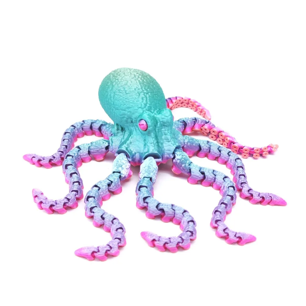 Vibrant Color 3D Printed Octopus Figurine 3D Printed Jointed Body Jointed Body Figurine Versatile Design