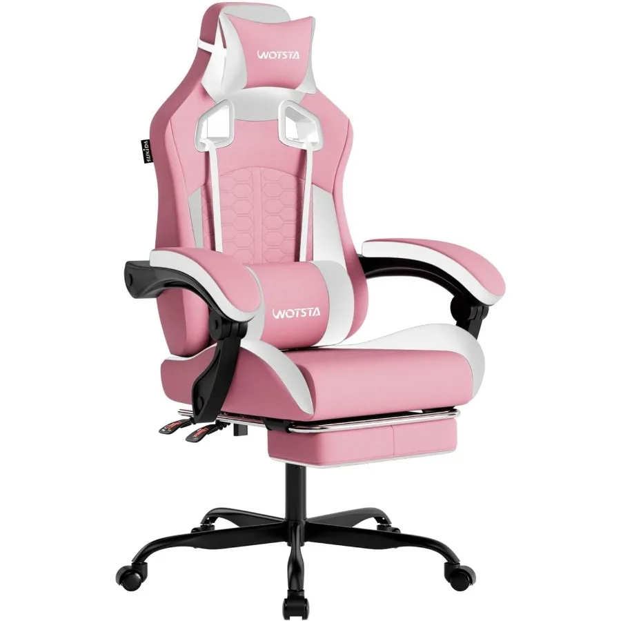 Pink Gaming Chair with Massage Function Ergonomic Design for Extended Gaming Sessions High Back PC Chair with Adjustable Footre