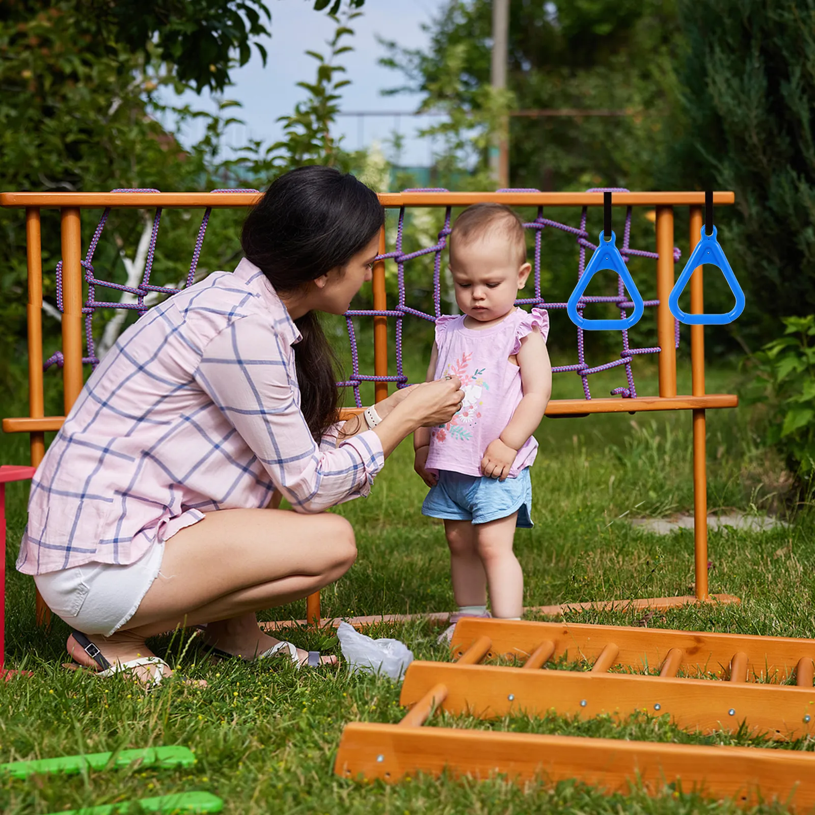 Kids Outdoor Ninja - 2個入り子供用フィットネスリング 体操、クライミング、スイング、懸垂、屋外裏庭忍者障害物コース、子供用エクササイズ用