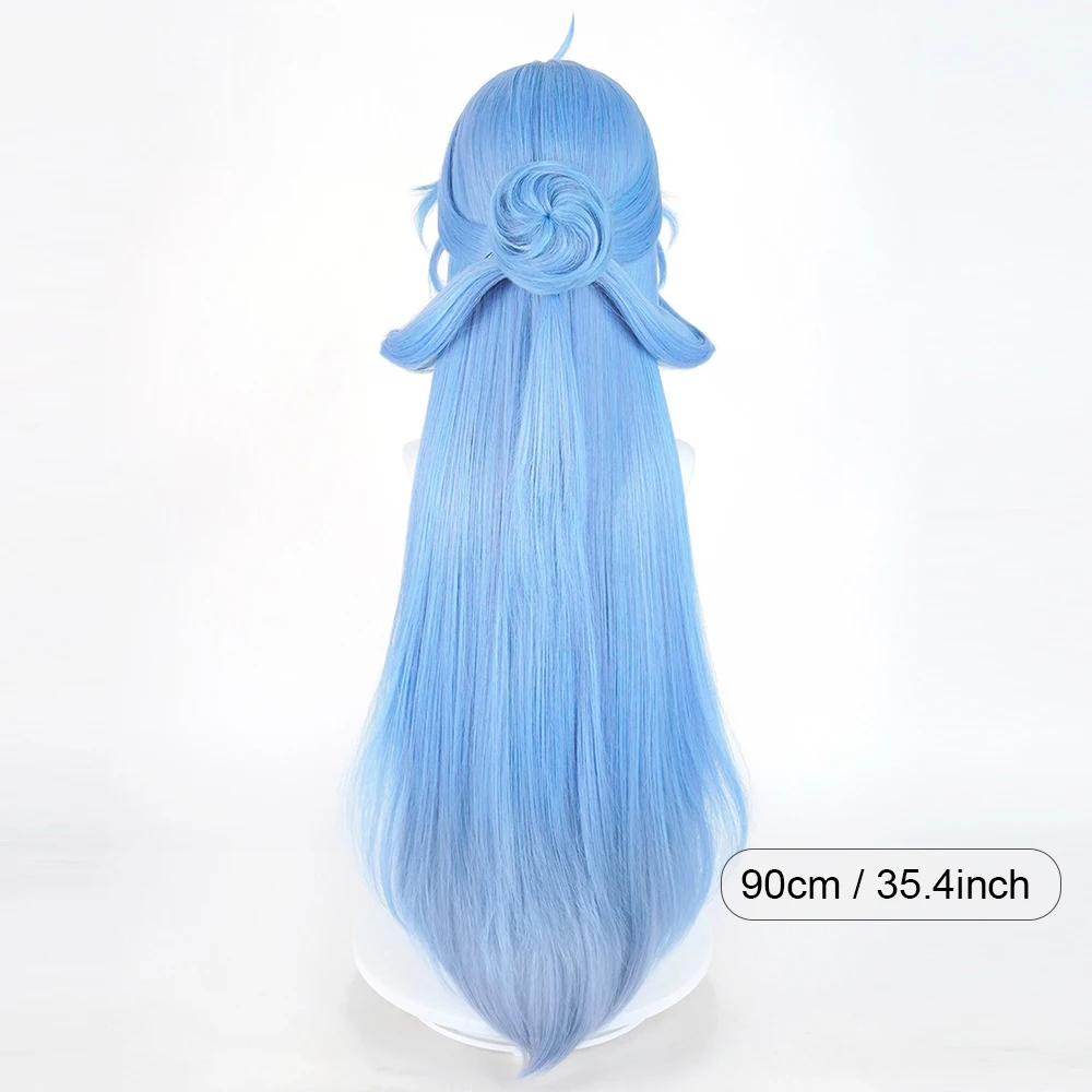 Synthetic Long Straight Ombre Blue Wigs Middle Part Anime Game Cosplay Fluffy Wig with Bun Clip for Daily Party