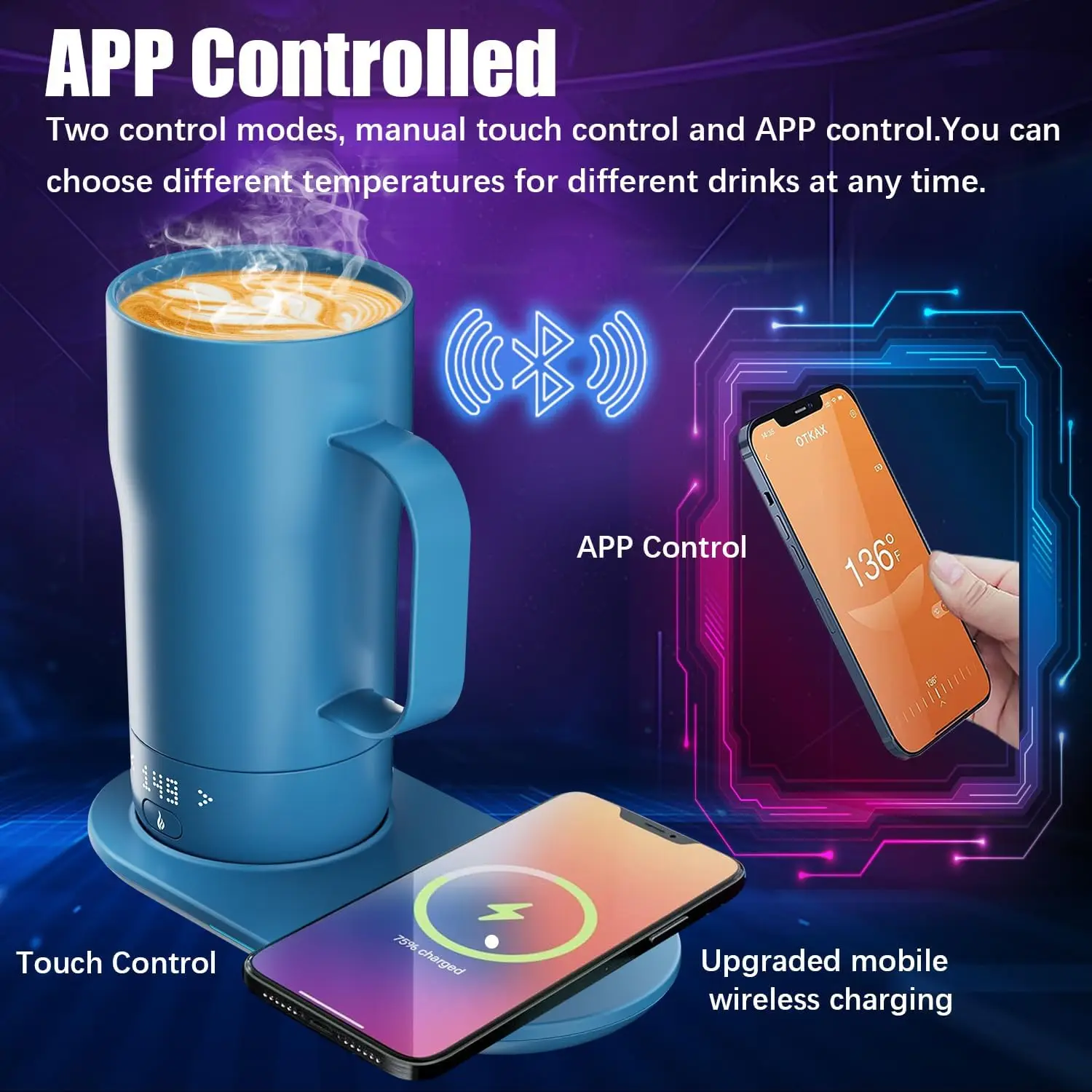 Smart Self Heating Coffee Mug 18 Oz Temperature Control Heated Coffee Mug App Controlled Warmer Mug 5-10 Hour