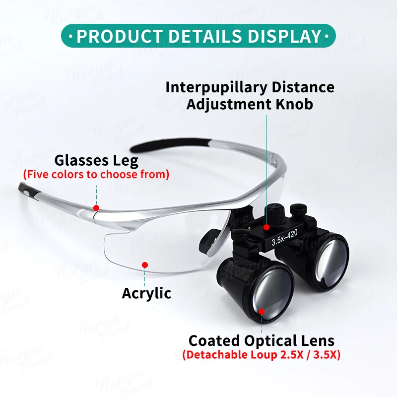 Portable Dentist Surgical Medical Binocular Dental Loupe 2.5X 3.5X 420mm Optical Glass For Dental Exams