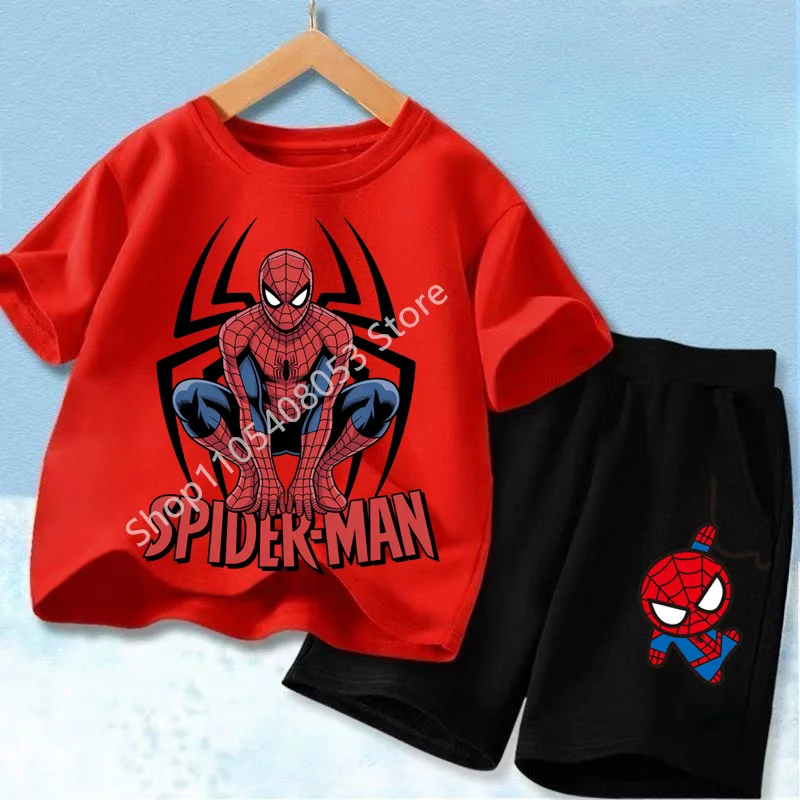 Promoção de Verão Conjunto Infantil de Manga Curta em Dois Peças com Estampa do Marvel Homem-Aranha