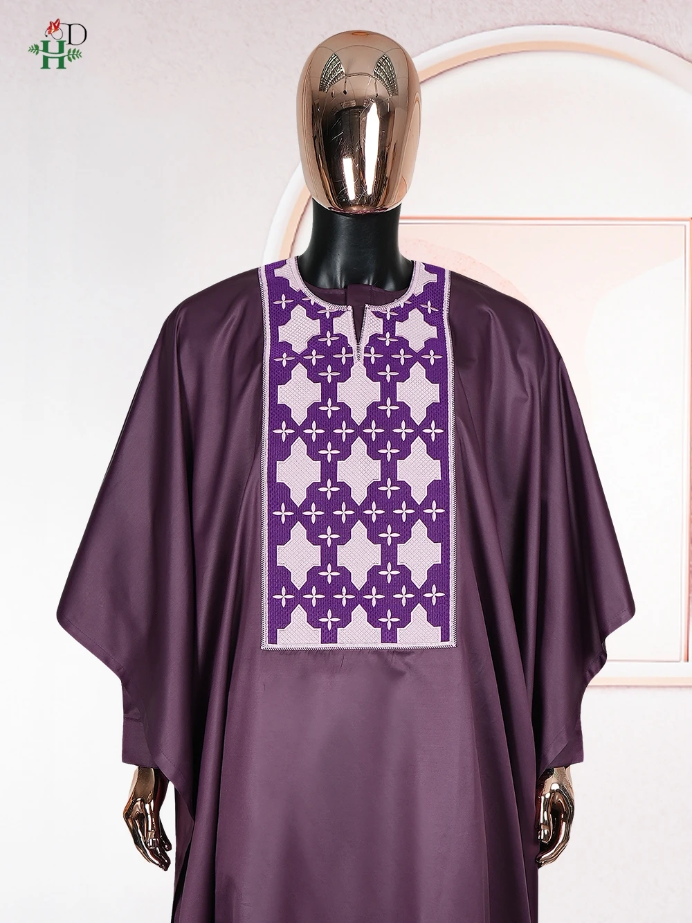 H&D Pria Kasual Kaftan Longgar Muslim Thobe Jubba Dishdasha Thawb Dress 3PCS Set Agbada Arab Warna Ungu Bordir Jubah Baru 2026