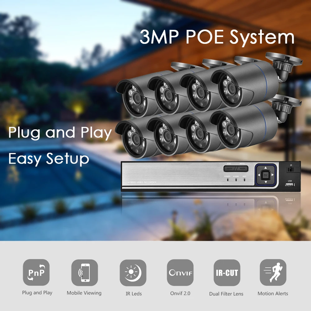 Gadinan 8CH 5MP POE NVR Kit Outdoor Audio CCTV Security System Motion Detection IP Camera P2P Video Surveillance Set HDMI XMEye