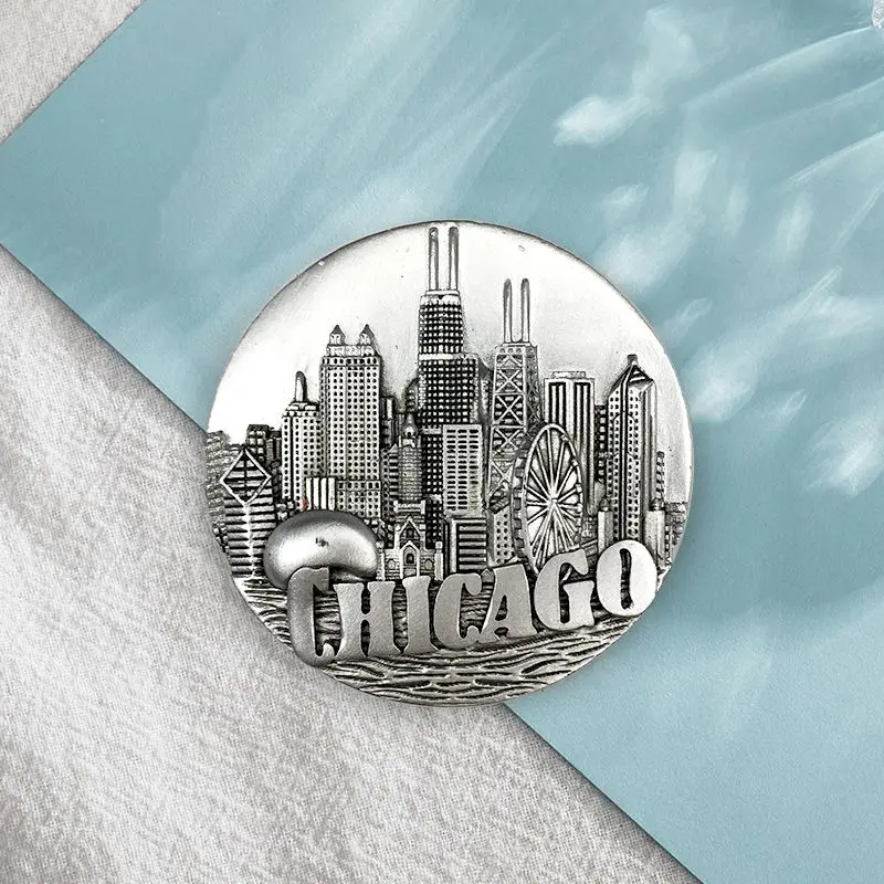 

Chicago, USA, Round Magnetic Fridge Magnet Tourist Souvenir for Home Use3dThree-dimensional Exquisite Decorative Items
