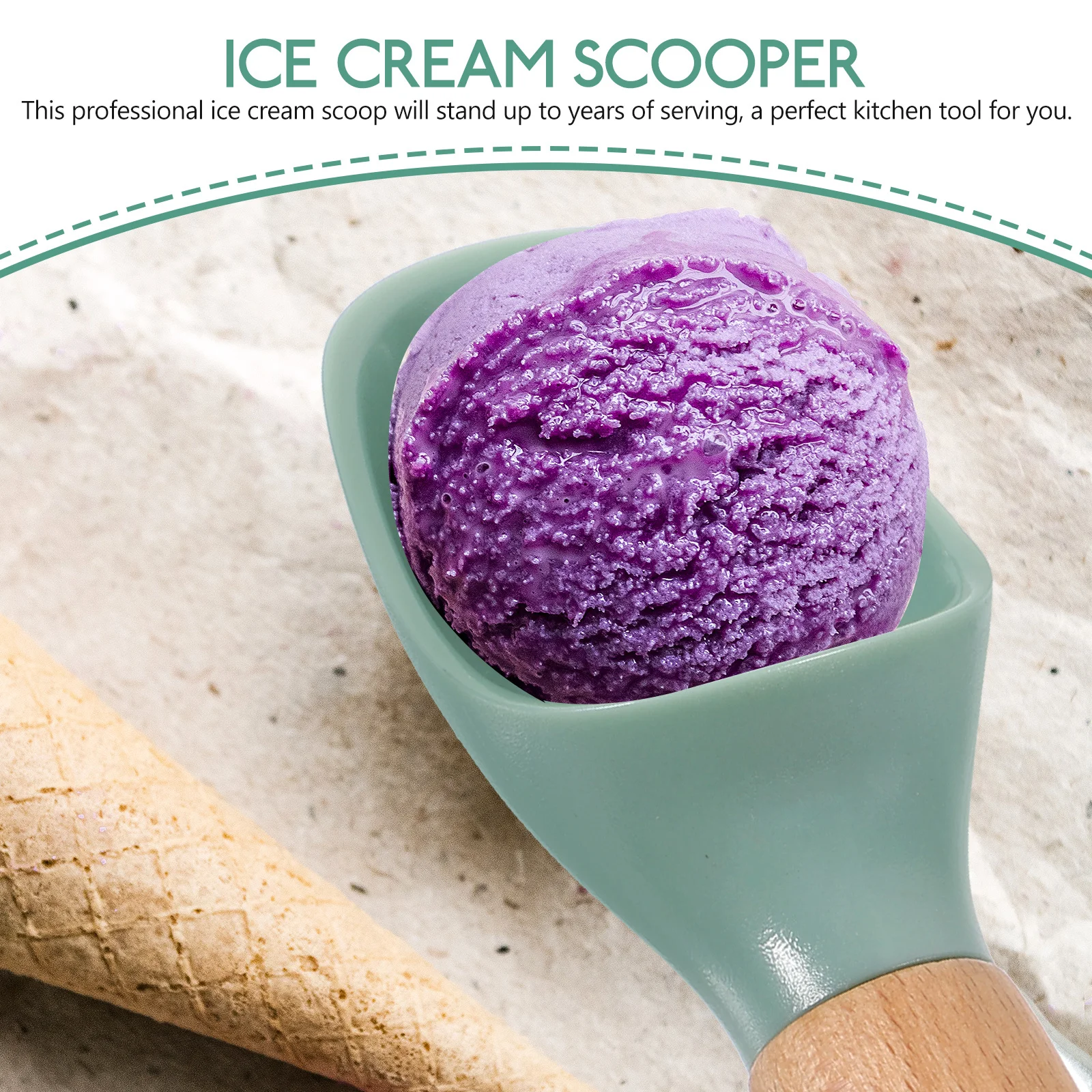 

2Pcs Ice Cream Scooper Ergonomic Wooden Handle Multi Function Food Scoop ABS Dessert Spoon for Home Kitchen