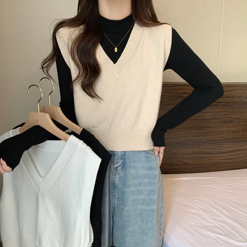 Gilet tricoté ample pour femmes, grande taille, vêtements d'intérieur v-ne, T-irt, haut d'automne, vêtements d'extérieur polyvalents