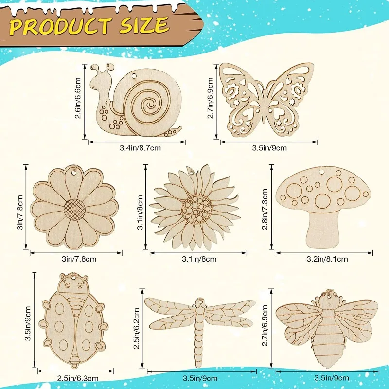 木製 DIY 手作りペンダント 漫画の花 虫 木製ペンダント 手描き 塗装済み 子供用 DIY 塗装済み素材