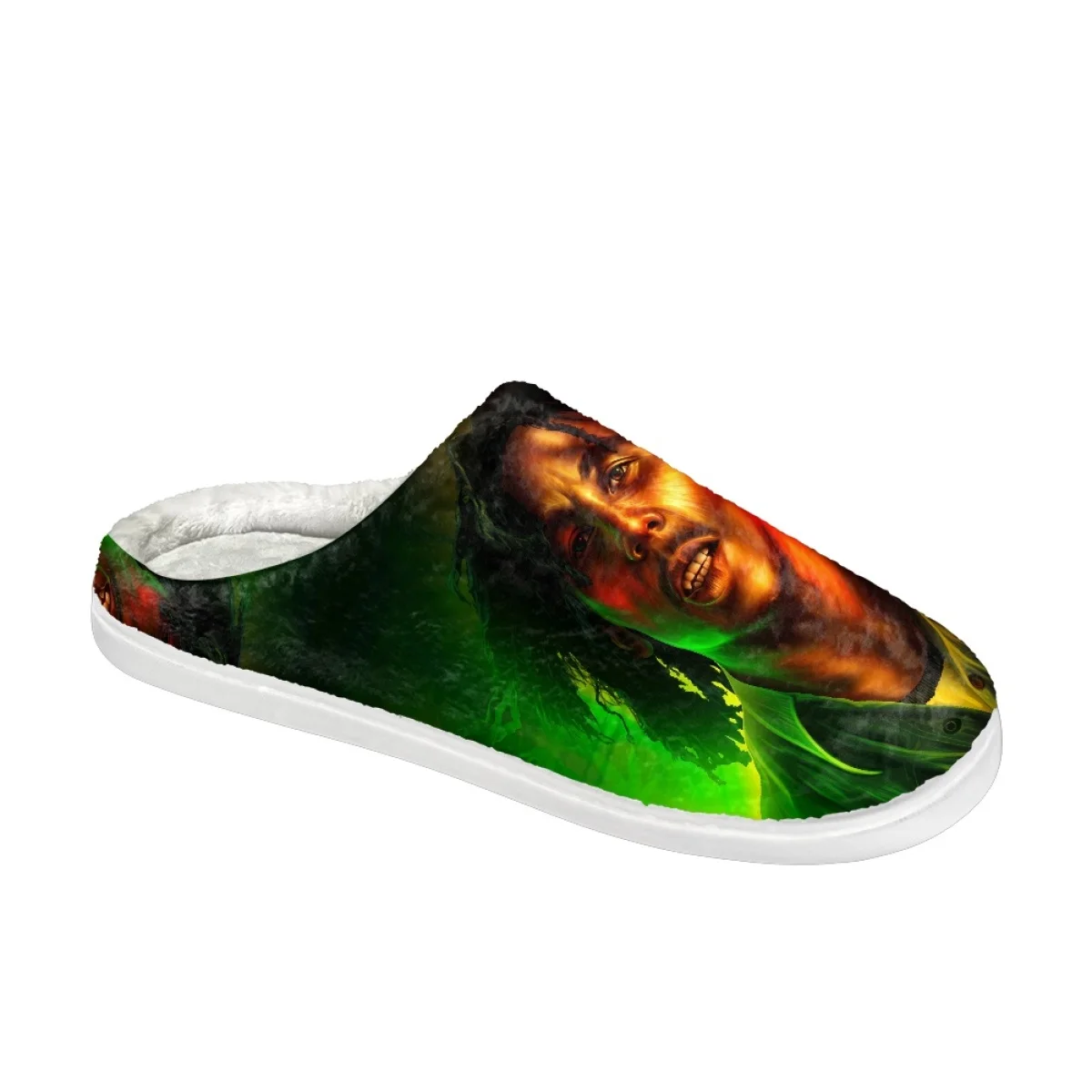 Jamaica Singer Slippers Bob Marley Print Warm Fuzzy Shoes Design Custom Name Anti-slip Women Round Toe Soft Zapatos Para Mujeres