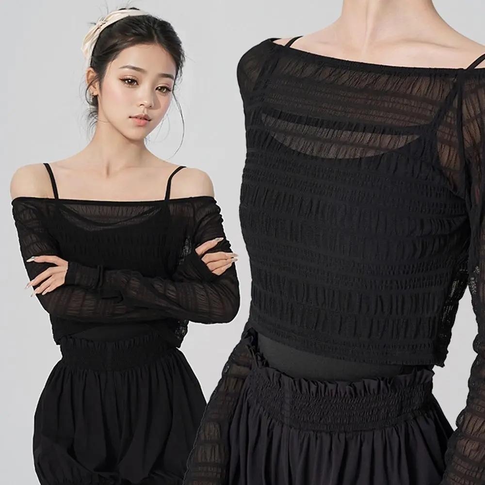 

Summer Long Sleeves Ballet Tops Nylon Breathable Dance Shirt Lace Soft Ballet Shawl Dance