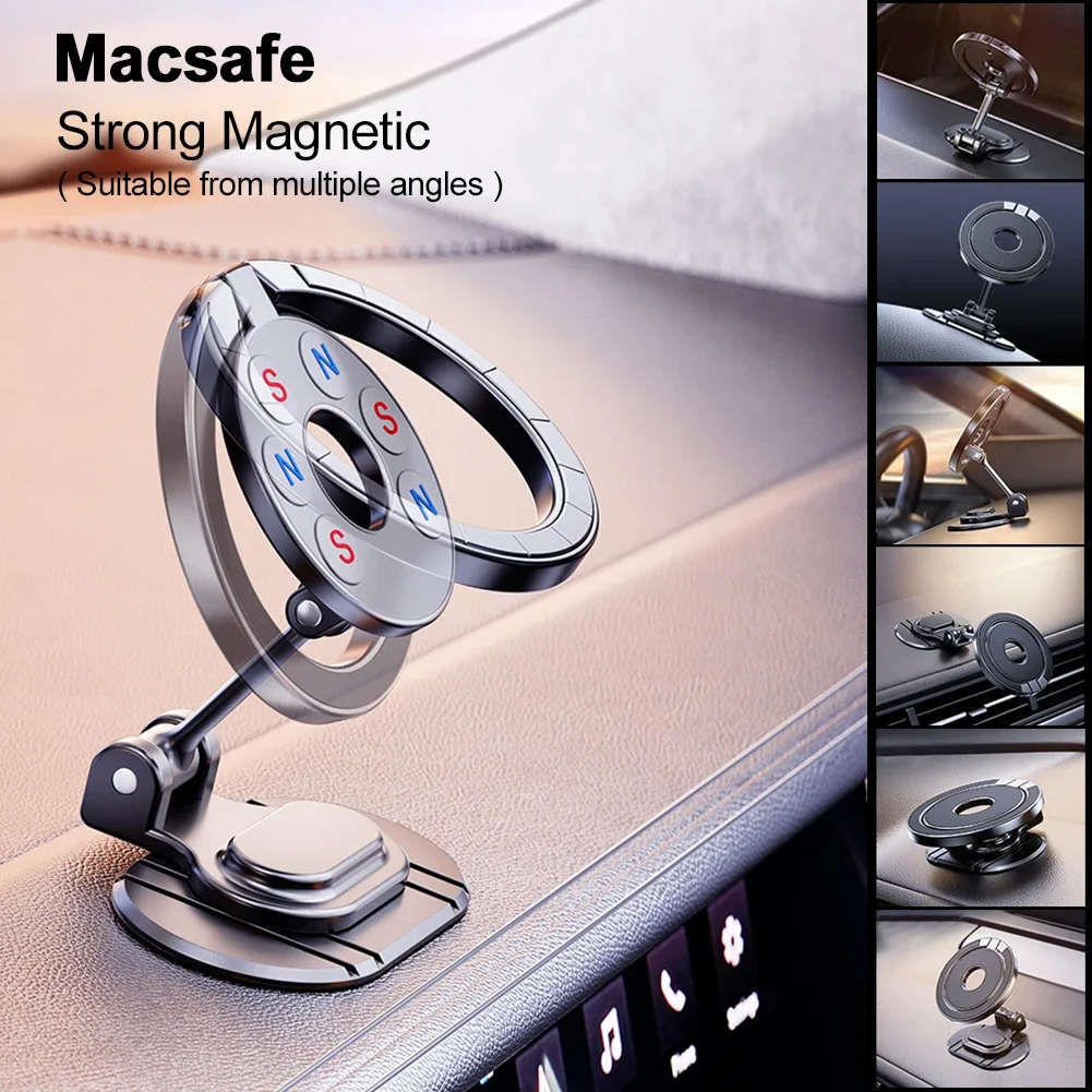 Dual Magnetic Car Phone Holder 360° Rotation GPS Phone Bracket Foldable Magnetic Car Mount for Car Dashboard for iPhone 15 14