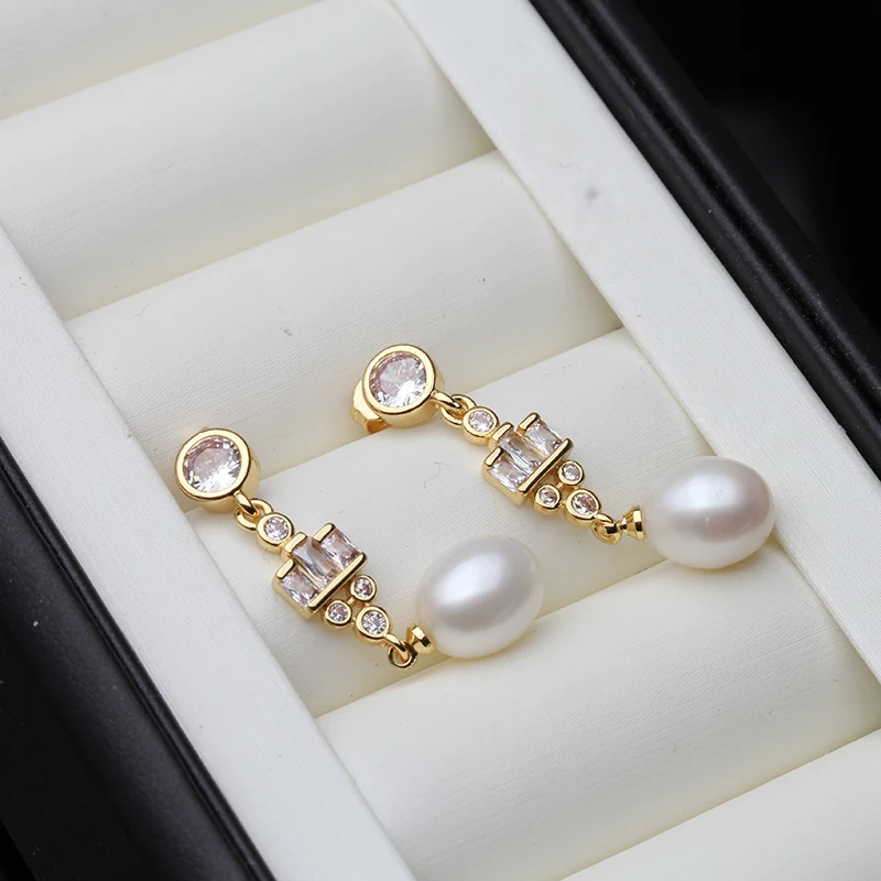 Natural Freshwater Pearl Earrings For Women,Gold Plated 925 Sterling Silver Real Pearl Drop Earrings Wedding Gift