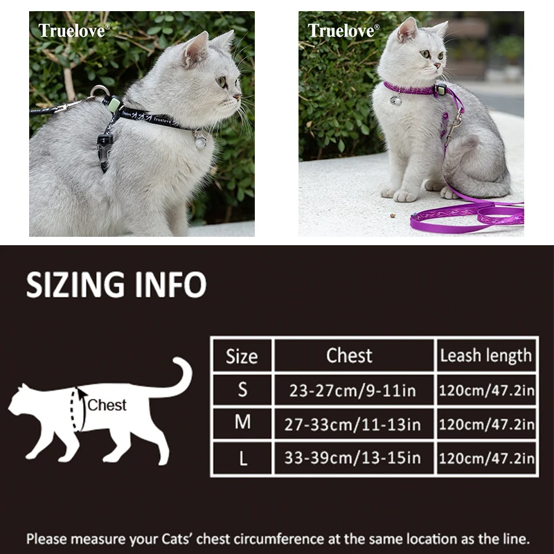 Truelove Pet Cat Harness and Leash Set No Escape Proof Soft Waking Adjustable Vest Harness for Puppy Outdoor Breathable TLH3911