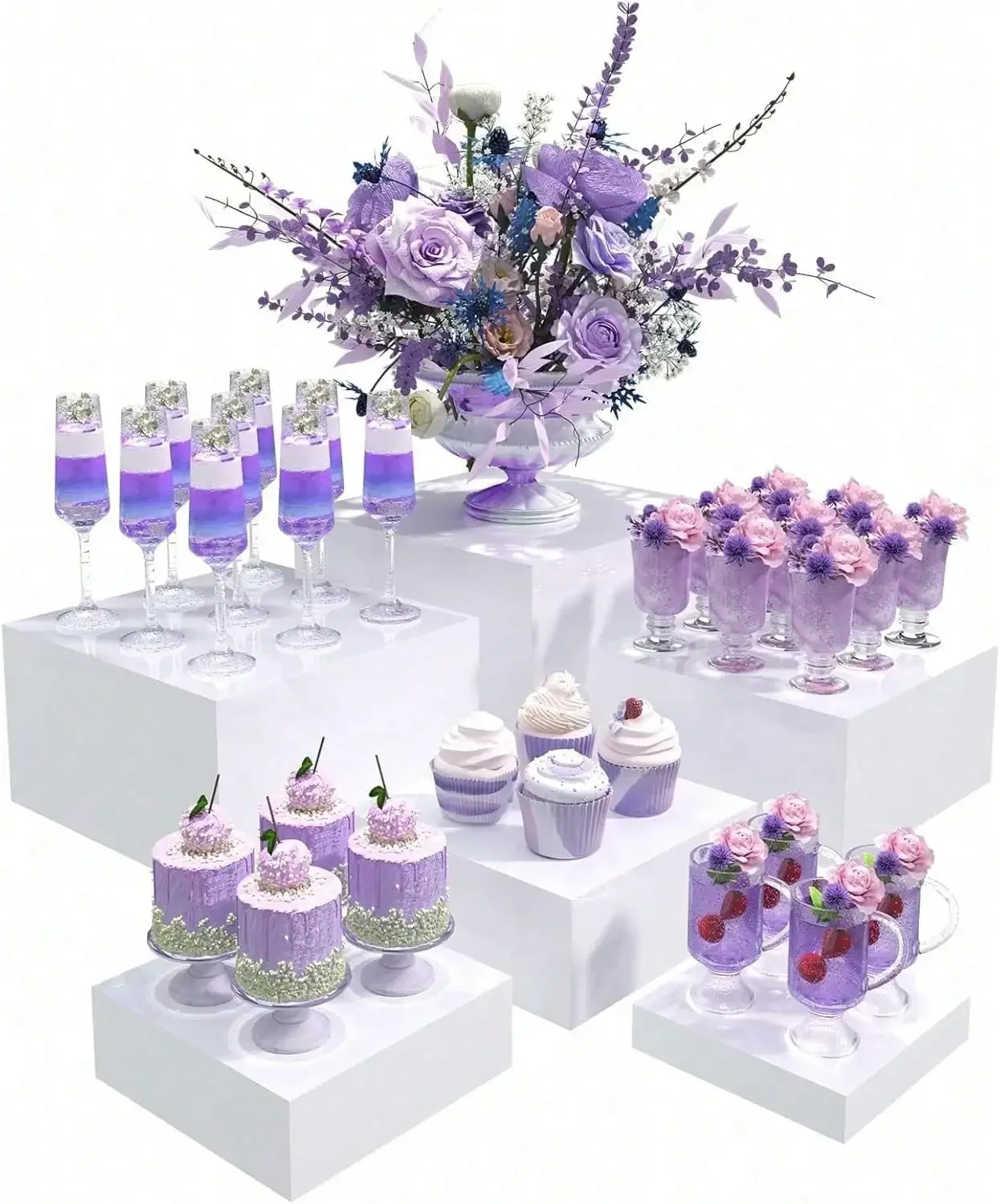 6Pcs Nesting Buffet Risers With Tiered Heights, Space-Saving Stackable Hollow Bottom Display Stands, Multi-Level Holder For Dessert Tables/Weddings/Parties/Retail Events
