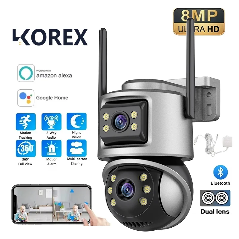 

4K 8MP ICSee PTZ Dual Lens WIFI Камера Full HD Двойной экран Ai Автоматическое отслеживание человека 6MP Видео безопасности Наружная камера наблюдения