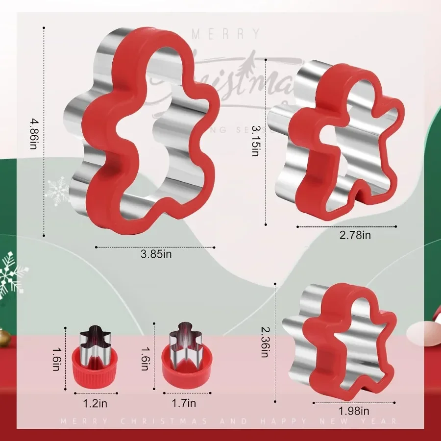 Gingerbread Man Cookie Cutters 5PCS Large Christmas Cookie Cutter Holiday Biscuit Cutter with Comfort Grip PP for Backing 5 Dif