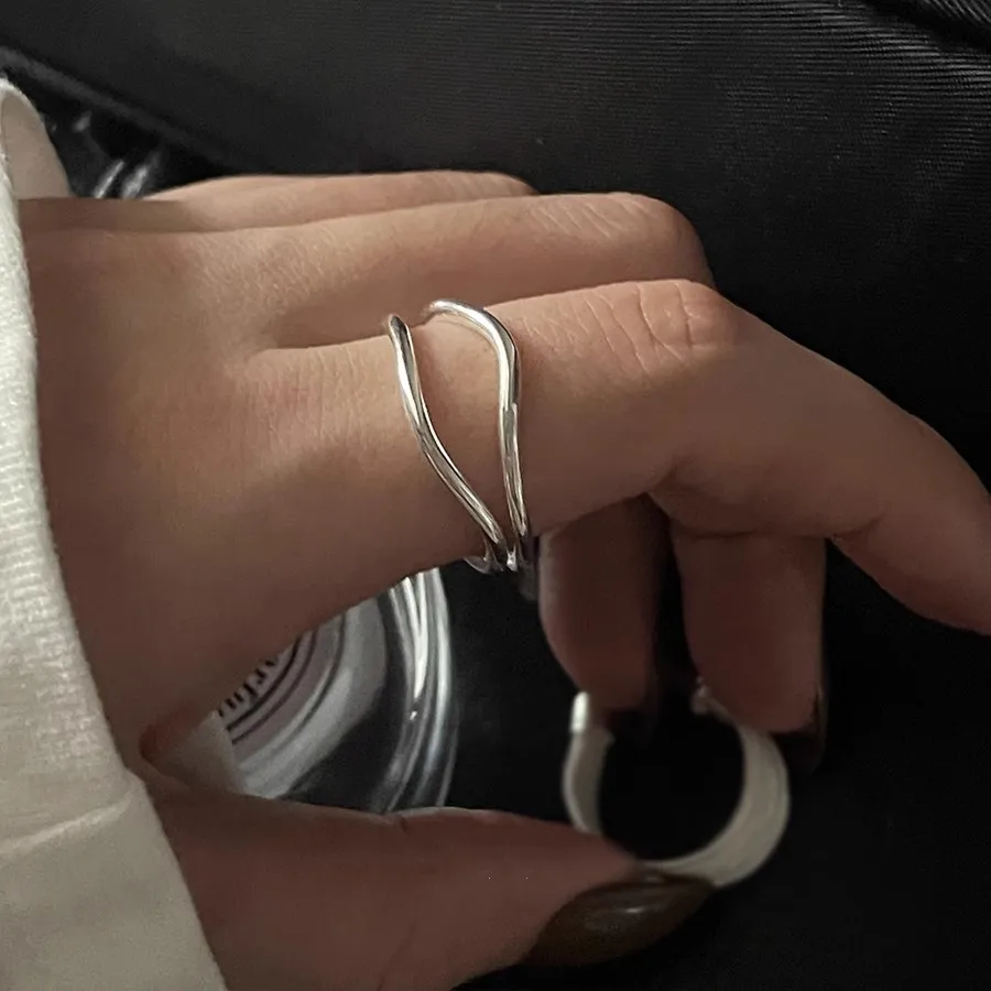 Trend Silver Color Unique Lines Ring For Women Jewelry Finger Adjustable Open Vintage Ring For Party Birthday Gift image 5