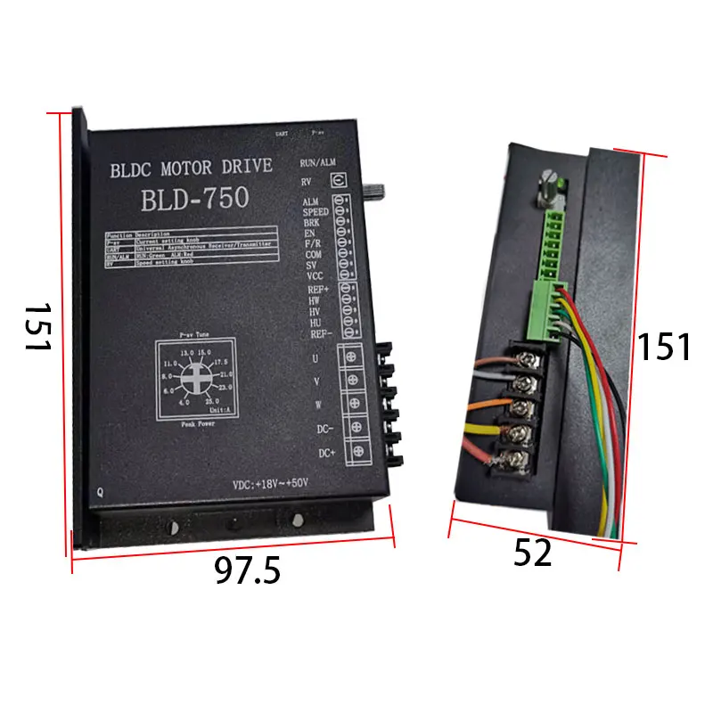 Imagem -03 - Motor sem Escova 48v Qw-bld750 Bldc Controlador de Motor Regulador de Velocidade Bldc Driver