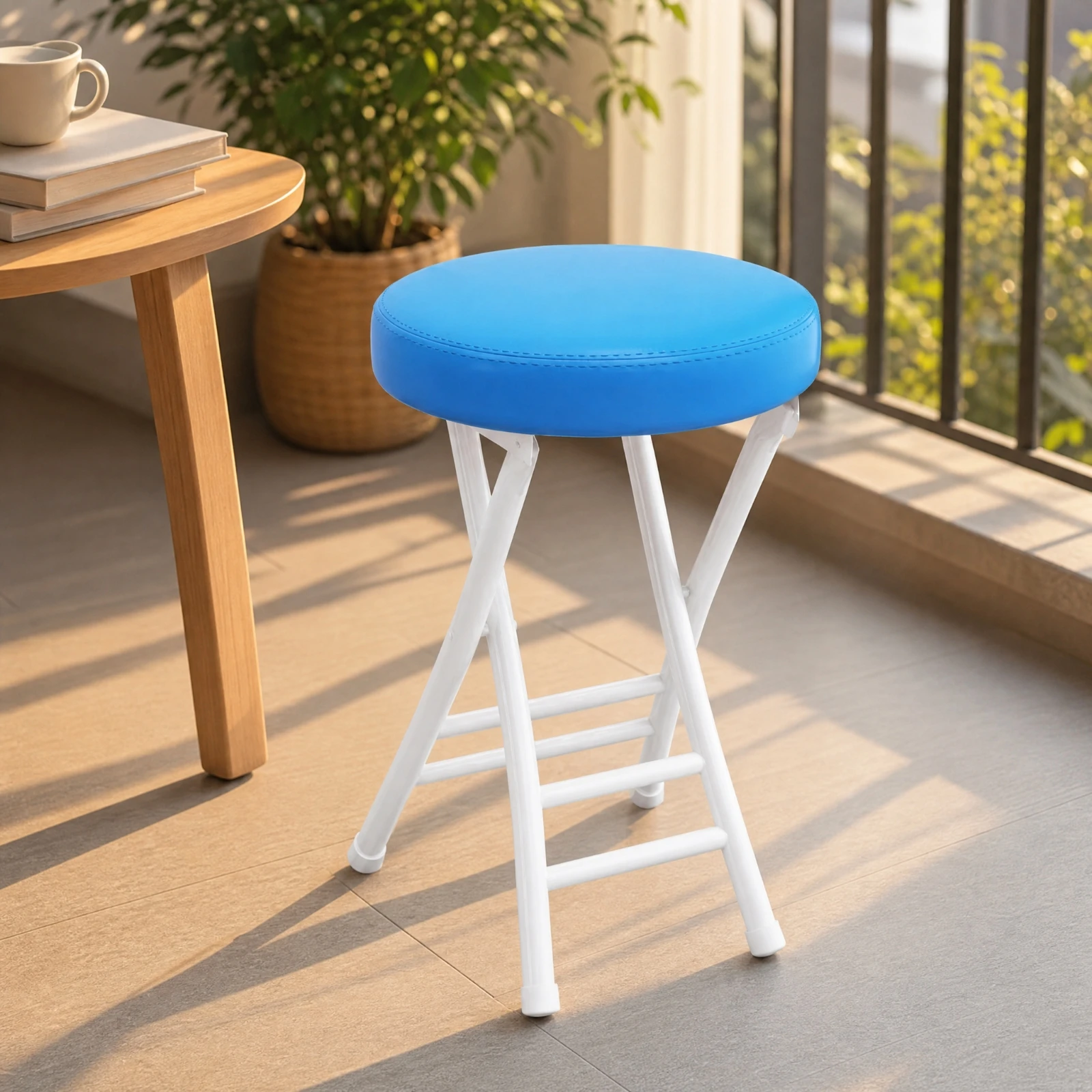 Round Folding Stool Sturdy Padded Folding Stool Portable Easy to Clean for Household, Balcony