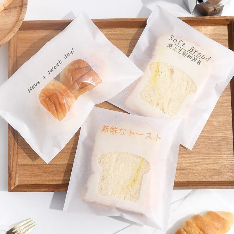 

50Pcs Transparent Window Sliced Toast Bread Packaging Self-adhesive Food Baking Biscuit Tissue Paper Bags