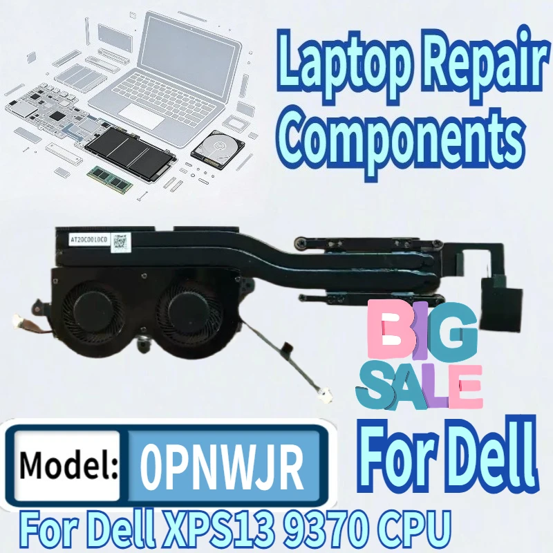 

For Dell XPS13 9370 CPU XPS 13-9380 Laptop CPU Graphics Cooling Heatsink Fan Assembly 0WCX2D WCX2D AT2Q0001DT0
