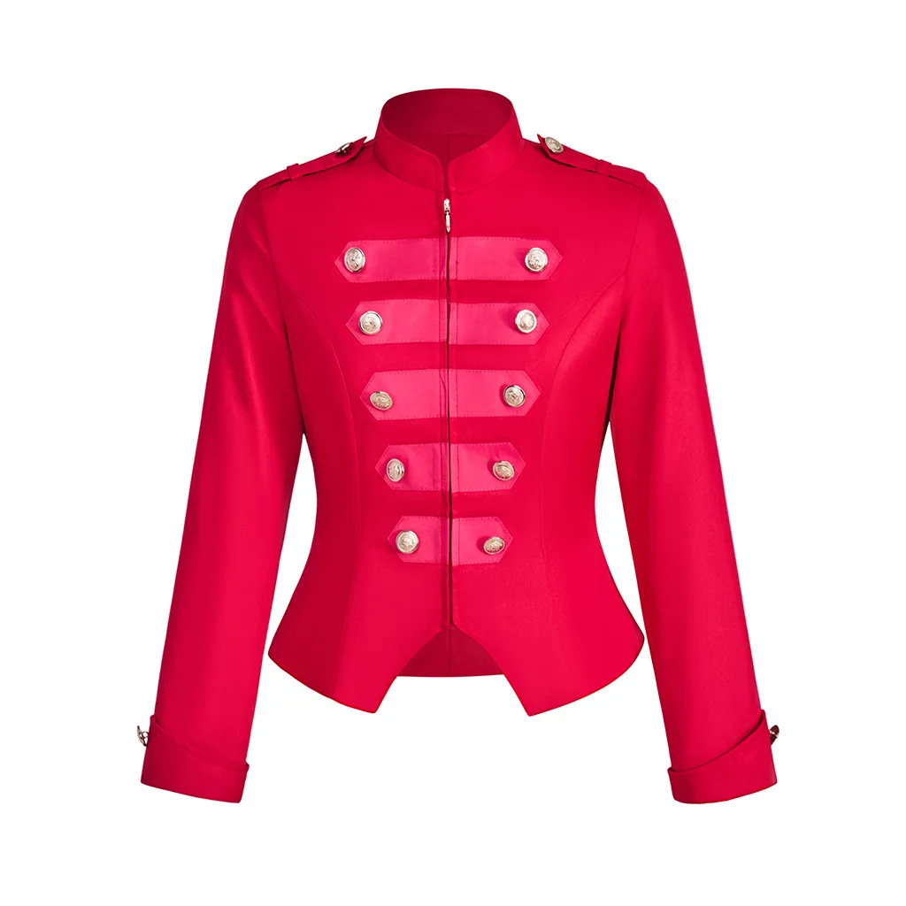 Women gothic punk jacket Slim Fit Retro Rock band Military coat Steampunk Vintage  Singer Clubwear Top view 4