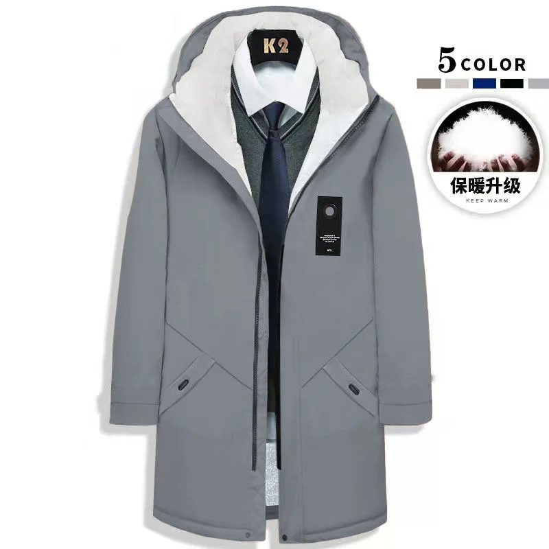 2023 Autumn and Winter New Fashion Trend Long Plus Fleece Trench Coat Men\'s Casual Loose Comfortable Thick Warm Large Size Coat