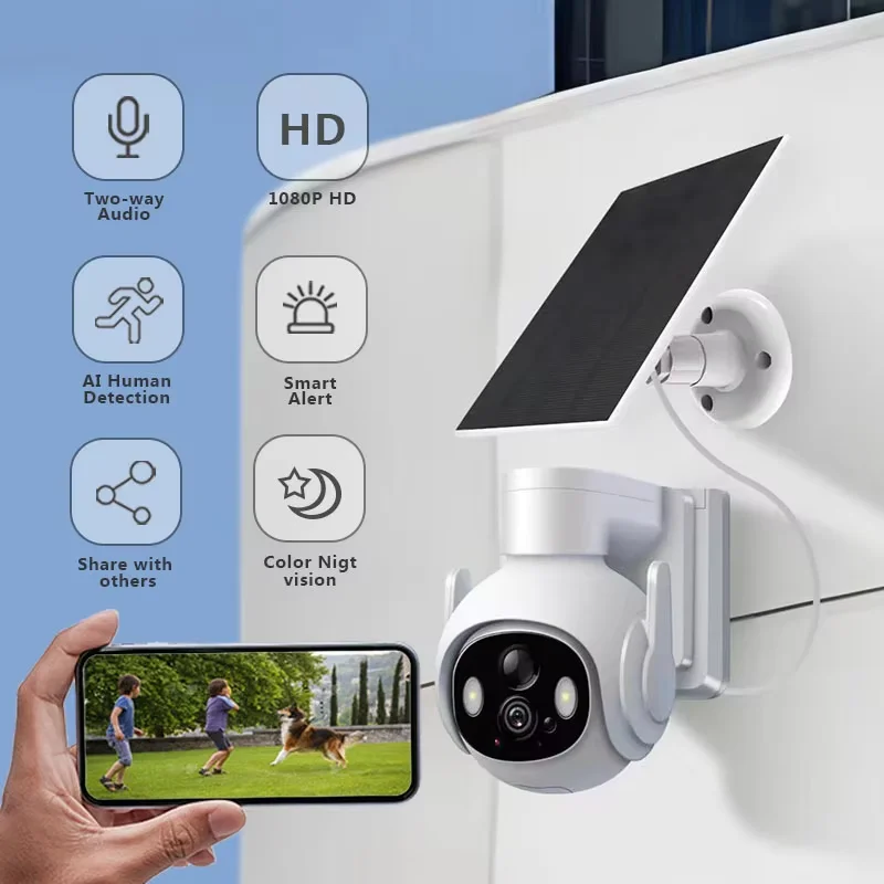 

PTZ 3MP WiFi Camera Solar Panel Kit Battery Human Detection Waterproof Home Security Camera CCTV Humanoid Detection
