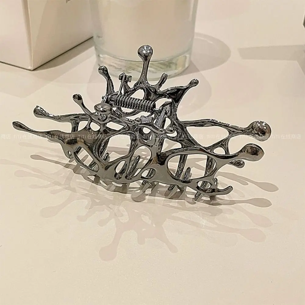 Elegamt Alloy Geometric Claw Clips Y2k Hair Claw Silver Hair Crab Clip Geometry Ponytail Holder Party