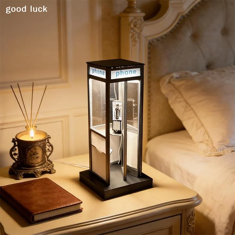 Retro Vintage Tall Phonebooth Lamp, Classic Telephone Booth Table Lamp With Warm LED Light, Phone Box Decorative Night Light view 3