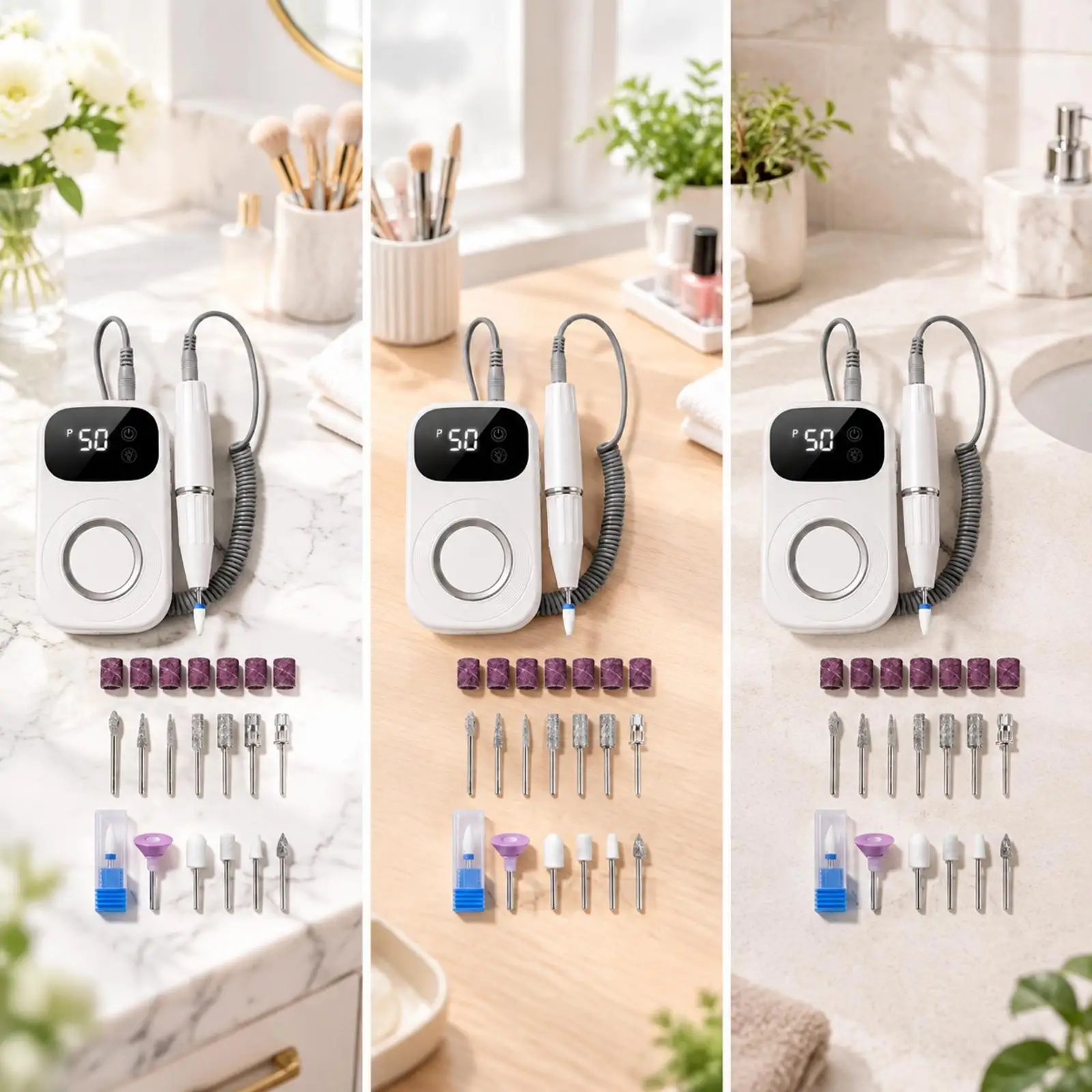 Portable Electric Cuticle Trimmer Nail Art Drill with Sanding Bands for Filing Shaping Polishing Complete Nail Care