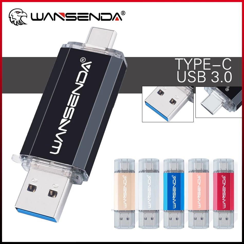 

WANSENDA 32GB USB TYPE C Flash Drive Metal Pen Drive 512GB 256GB 128GB 64GB 2 IN 1 Pendrives Memory Stick 3.0 FlashDisk