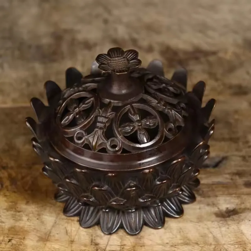 Pure Copper Wheat Spike Incense Burner Patina Antique Desktop Ornament Desk Burner Collectible Premium Inner Diameter:7.5cm